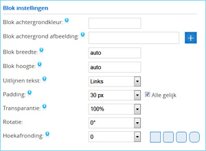 Instellingen van het tekstblok